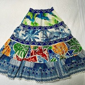 Midi floral FarmRio skirt with hand made details